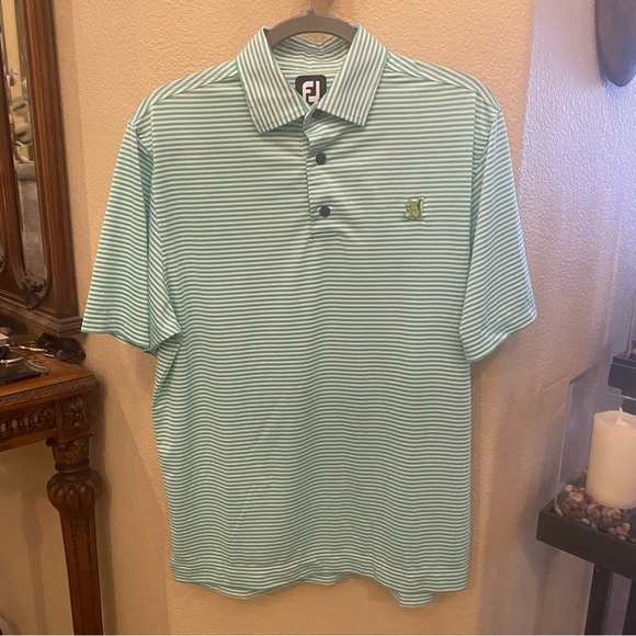 FootJoy Men Green Striped Squirrel Embroidery Polo Golf Shirt Size Small - Picture 1 of 8